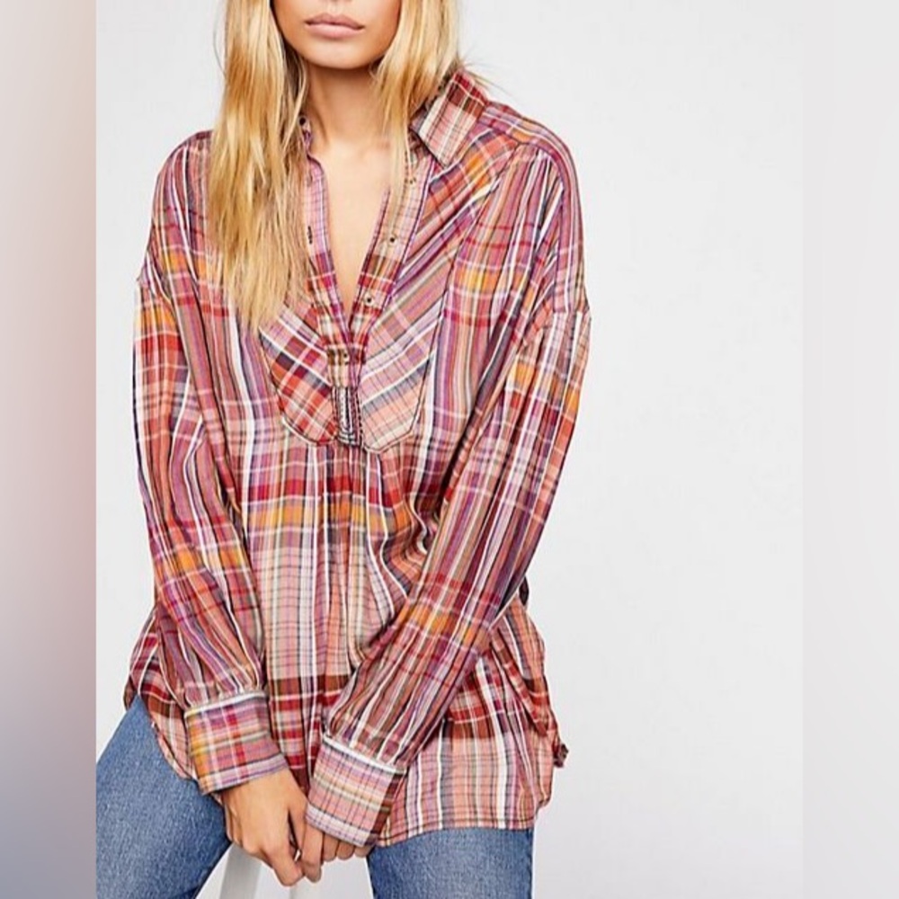 Free People Rainbow Days Plaid Tunic Small